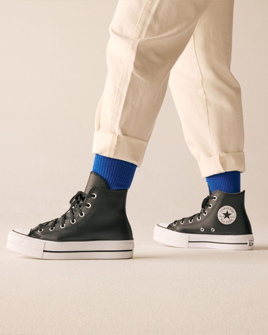 Topanky Na Platforme Converse Chuck Taylor All Star Lift Kozene Vysoke Damske Čierne Biele | SK HOMIR3